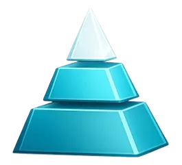 A³-Pyramide, Fundament und mittlere Ebene sind türkis ausgefüllt – Schritt Aufbau